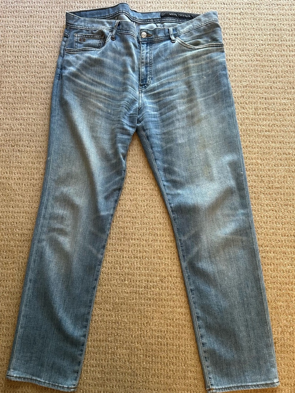 Armani Exchange Men’s Faded Blue Slim Straight Jeans